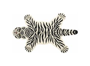 4255664834843 - Beliani - Teppich Schwarz und Weiß Wolle Tiermotiv 100 x 160 cm Tiger Design Handgetuftet Modern Kurzhaar Kinderzimmer Schlafzimmer Deko Accessoires