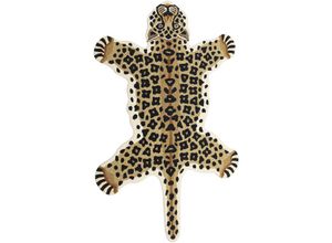 4255664834904 - Teppich Beige und Schwarz Wolle Tiermotiv 100 x 160 cm Leopard Design Handgetuftet Modern Kurzhaar Kinderzimmer Schlafzimmer Deko Accessoires