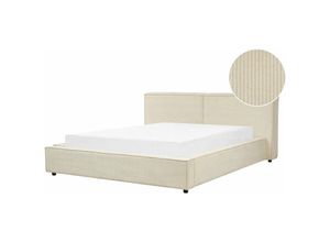 4255664835765 - Beliani - Polsterbett Beige Cord mit Lattenrost 160 x 200 cm Hohes Gestepptes Kopfteil Retro Design Doppelbett Ehebett Schlafzimmer Ausstattung Möbel