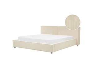 4255664835772 - Beliani - Polsterbett Beige Cord mit Lattenrost 180 x 200 cm Hohes Gestepptes Kopfteil Retro Design Doppelbett Ehebett Schlafzimmer Ausstattung Möbel