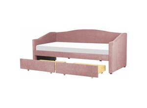 4255664836335 - Beliani - Tagesbett Rosa Stoffbezug mit 2 Schubladen Lattenrost 90 x 200 cm Modern Einzelbett Gästezimmer Kinderzmmer Jugendzimmer Ausstattung