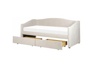 4255664836342 - Tagesbett Hellbeige Stoffbezug mit 2 Schubladen Lattenrost 90 x 200 cm Modern Einzelbett Gästezimmer Kinderzmmer Jugendzimmer Ausstattung