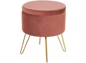 4255664836410 - Pouf Rosa Samt ⌀ 42 cm mit Stauraum Goldenen Beinen Rund Modern Glamourös Sitzhocker Ottoman Fußhocker Schemel für Wohnzimmer Schlafzimmer