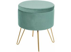 4255664836427 - Pouf Mintgrün Samt ⌀ 42 cm mit Stauraum Goldenen Beinen Rund Modern Glamourös Sitzhocker Ottoman Fußhocker Schemel für Wohnzimmer Schlafzimmer