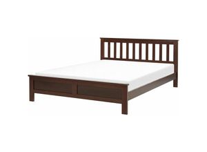 4255664836496 - Bett Dunkelbraun Kiefernholz mit Lattenrost 140 x 200 cm Hohes Kopfteil Doppelbett Klassisch Skandinavisch Schlafzimmer Ausstattung Möbel