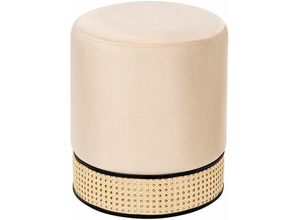 4255664836564 - Beliani - Pouf Creme Samt ⌀ 35 cm mit Wiener-Geflecht Rund Einfarbig Modern Glamourös Sitzhocker Ottoman Fußhocker Schemel für Wohnzimmer Schlafzimmer