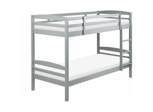 4255664836755 - Hochbett Grau Kiefernholz 2 Lattenroste 90 x 200 cm Leiter Modern Etagenbett für 2 Personen Schlafzimmer Ausstattung