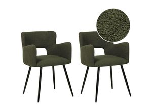 4255664836793 - Beliani - Esszimmerstuhl 2er Set Dunkelgrün Bouclé Stoffbezug mit Hohen Armlehnen Schwarzen Beinen aus Metall Modern Wohnzimmer Esszimmer Küche Möbel