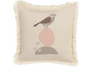 4255664837127 - Beliani - Dekokissen Hellbeige Stoffbezug mit Polyester-Füllung Fransen 60x60 cm Tiermotiv Vogelmotiv Modern Accessories Wohn- u Schlafzimmer Flur