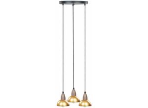 4255664837615 - Hängeleuchte Messing und Schwarz Metall 3-Flammig mit Schirm Glockenform Langem Kabel Modern Industrie Design für Esstisch Wohnzimmer Wohnküche