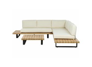 4255664837639 - Lounge Set Hellbraun FSC-Zertifiziertes Akazienholz 5-Sitzer mit Auflagen Cremeweiß Modern Tisch 82x82 cm Garten Terrasse Außenbereich Outdoor