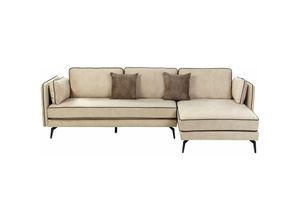 4255664837721 - Beliani - Ecksofa Beige Samt L-Förmig 3-Sitzer Sofa Linksseitig mit Losen Kissen Schwarzen Metallfüßen Modern Wohnzimmer Salon Wohnecke Sitzecke Möbel