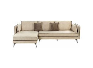 4255664837738 - Beliani - Ecksofa Beige Samt L-Förmig 3-Sitzer Sofa Rechtsseitig mit Losen Kissen Schwarzen Metallfüßen Modern Wohnzimmer Salon Wohnecke Sitzecke