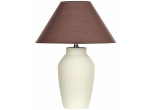 4255664838032 - Beliani - Tischlampe Beige Keramiksockel Leinenschirm 52 cm Textiltrommel Braun Nachttisch Wohnzimmer Schlafzimmer Beleuchtung Traditionell - Beige