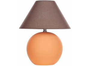 4255664838056 - Beliani - Tischlampe Orange Keramiksockel Leinenschirm 41 cm Textiltrommel Nachttisch Wohnzimmer Schlafzimmer Beleuchtung Traditionell - Orange