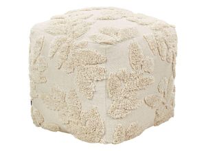 4255664838346 - Beliani - Pouf Beige Baumwolle 45 x 45 x 45cm mit EPS-Perlen Quadratisch Strukturiert Blättermuster Modern Boho Bodenkissen Sitzpouf Sitzmöbel Indoor