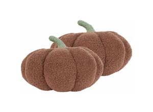 4255664838926 - Beliani - Set aus 2 Kürbis-Kissen Braun Bouclé ⌀ 28 cm Wurfkissen Halloween Dekoration Plüschfigur