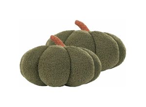 4255664838957 - Beliani - Set aus 2 Kürbis-Kissen Grün Bouclé ⌀ 35 cm Wurfkissen Halloween Dekoration Plüschfigur