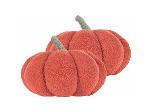 4255664838964 - Beliani - Set aus 2 Kürbis-Kissen Orange Bouclé ⌀ 28 cm Wurfkissen Halloween Dekoration Plüschfigur