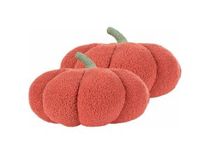 4255664838971 - Beliani - Set aus 2 Kürbis-Kissen Orange Bouclé ⌀ 35 cm Wurfkissen Halloween Dekoration Plüschfigur