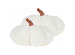 4255664838988 - Beliani - Set aus 2 Kürbis-Kissen Weiß Bouclé ⌀ 28 cm Wurfkissen Halloween Dekoration Plüschfigur 4255664838988 - Beliani - Set aus 2 Kürbis-Kissen Weiß Bouclé ⌀ 28 cm Wurfkissen Halloween Dekoration Plüschfigur