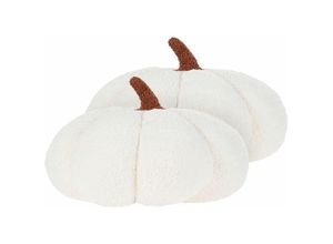 4255664838995 - Beliani - Set aus 2 Kürbis-Kissen Weiß Bouclé ⌀ 35 cm Wurfkissen Halloween Dekoration Plüschfigur