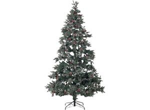 4255664839169 - Beliani - Weihnachtsbaum 240 cm Grün  Rot Schnee bestreut mit Zapfen Stechpalmenbeeren und Kunstschnee Weihnachtszeit  Weihnachten  Wohnzimmer Modern