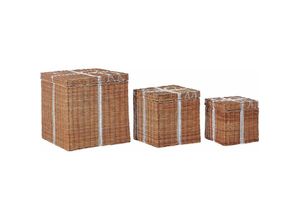 4255664839459 - Beliani - Weihnachtsdekoration Geschenkbox 3er Set Braun Rattan mit Schleife Deko Aufbewahrungsboxen für Wohnzimmer Schlafzimmer