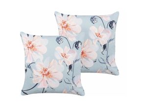 4255664839640 - Beliani - 2er Set Gartenkissen Blau Polyester Blumenmuster 45 x 45 cm Moderne Dekoration für den Außenbereich Wasserbeständig