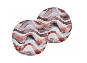 4255664839671 - Beliani - 2er Set Gartenkissen Braun Polyester Abstraktes Motiv Muster ⌀ 40 cm Moderne Dekoration für draußen Wasserbeständig