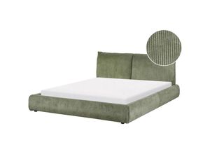 4255664839886 - Beliani - Wasserbett Olivgrün aus Cord 160 x 200 cm mit Matratze Zubehör Gepolstertes Hohes Kopfteil Modern Bequem Schlafzimmer Ausstattung Möbel