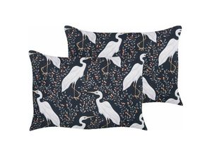 4255664840721 - Beliani - Gartenkissen 2er Set Schwarz Stoffbezug mit Füllung Rechteckig 40x60 cm Tiermotiv Vogelmotiv Deko Lounge Garten Balkon Terrasse Indoor