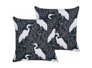 4255664840738 - Beliani - Gartenkissen 2er Set Schwarz Stoffbezug mit Füllung Quadratisch 45x45 cm Tiermotiv Vogelmotiv Deko Lounge Garten Balkon Terrasse Indoor