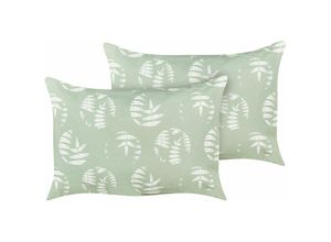4255664841612 - Gartenkissen 2er Set Grün Stoffbezug mit Füllung Rechteckig 40x60 cm mit Blattmotiv Modern Wurfkissen Streukissen Zierkissen Outdoor Dekokissen