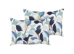 4255664841841 - Gartenkissen 2er Set Blau und Weiß Stoffbezug mit Füllung 40x60cm Rechteckig Florales Motiv Modern für Garten Terrasse Outdoor Wasserabweisend