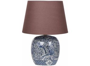 4255664842107 - Beliani - Tischlampe Blau und Weiß Porzellan Vasenform 46 cm Stoffschirm Braun Kegelform Handbemalt Kabel mit Schalter Modern Schlaf- u Wohnzimmer