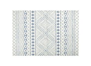 4255664842770 - Teppich Weiß und Blau Stoff Rechteckig 160x230 cm Hoch-Tief-Struktur Geometrisches Muster Maschinengewebt Modern Kurzhaar für Fußbodenheizung