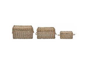 4255664843647 - Aufbewahrungskorb 3er Set Natürlich Rattan Rechteckig Handgemacht mit Deckeln Griffen Boho-Stil Accessoires Deko Bad Schlafzimmer Wohnzimmer