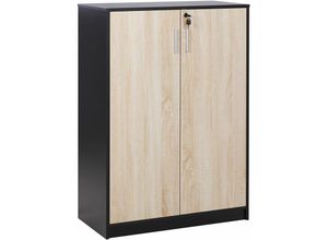 4255664843753 - Büroschrank Helles Holz   Schwarz 117 x 80 x 40 cm Abschließbar mit Schlüssel Aktenschrank Schrank für Wohnzimmer Büro Home Office