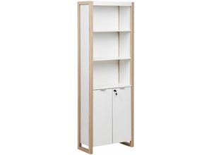 4255664843760 - Beliani - Regal Weiß   Helles Holz mit 5 Fächern 2 Türen Bücherregal Aktenschrank Büroschrank für Homeoffice Büro Wohnzimmer