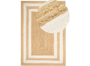 4255664843883 - Beliani - Teppich Beige Jute Rechteckig 200x300 cm Geometriches Muster Handgemacht Boho Modern Kurzhaar für Fußbodenheizung Wohnzimmer Ausstattung