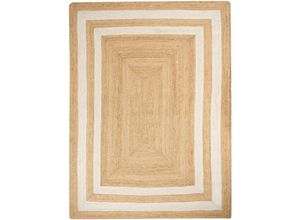 4255664843890 - Teppich Beige Jute Rechteckig 300x400 cm Geometriches Muster Handgemacht Boho Modern Kurzhaar für Fußbodenheizung Wohnzimmer Ausstattung