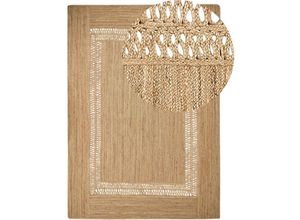 4255664843968 - Teppich Beige Jute Rechteckig 160x230 cm Geometriches Muster Handgemacht Boho Modern Kurzhaar für Fußbodenheizung Wohnzimmer Ausstattung