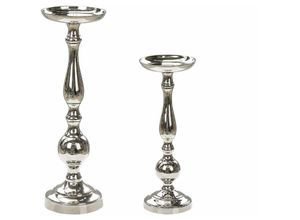 4255664844248 - Beliani - Kerzenständer 2er Set Silber aus Aluminium für Stumpenkerzen Glänzend Dekoration Deko