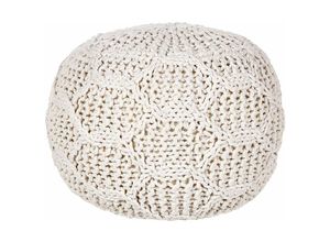 4255664844651 - Beliani - Pouf Hellbeige aus Baumwolle Makramee 50 x 50 x 35 cm Rund Boho Stil Wohnaccessoires für Wohnzimmer Schlafzimmer Flur