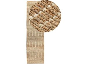 4255664844965 - Beliani - Teppich Beige Jute Rechteckig 80x300 cm Streifenmuster Handgewebt Boho Kurzhaar für Fußbodenheizung Läufer Flur Diele Ausstattung