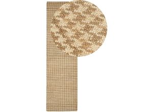 4255664844996 - Teppich Beige Jute Rechteckig 80x300 cm Hahnentritt Kariertes Muster Handgewebt Boho Kurzhaar für Fußbodenheizung Läufer Flur Diele Ausstattung