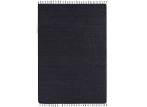 4255664845153 - Beliani - Teppich Schwarz Jute und Baumwolle Rechteckig 160x230 cm mit Fransen Handgewebt Boho Kurzhaar Kurzflor für Fußbodenheizung Wohnzimmer