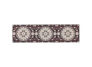 4255664845634 - Beliani - Teppich Läufer Schwarz und Beige Stoff Rechteckig 80x300 cm Kurzflor Orientalisches Muster Rutschfest Maschinengewebt für Fußbodenheizung