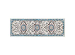 4255664845658 - Beliani - Teppich Läufer Blau und Beige Stoff Rechteckig 80x240 cm Kurzflor Orientalisches Muster Rutschfest Maschinengewebt für Fußbodenheizung Flur